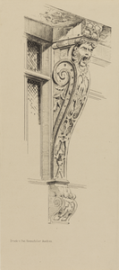 214267 Afbeelding van een houten kariatide in de onderpui van het huis Neude 36 te Utrecht.